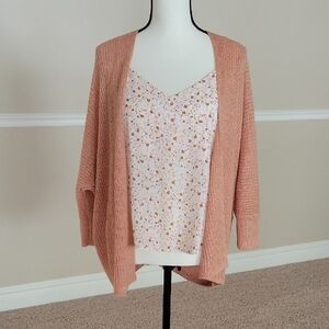Women's Peach Cardigan Sweater And Cami Set